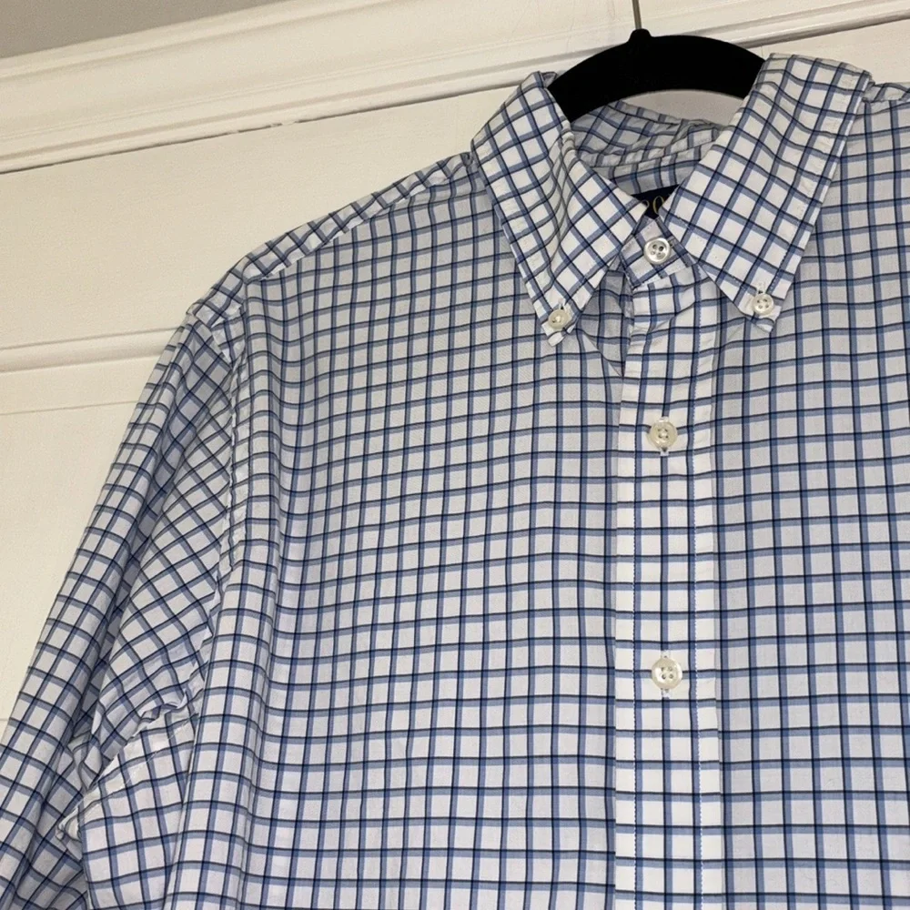 POLO RALPH LAUREN Mens Blue White Black Plaid Button Down Shirt Size Large Twill